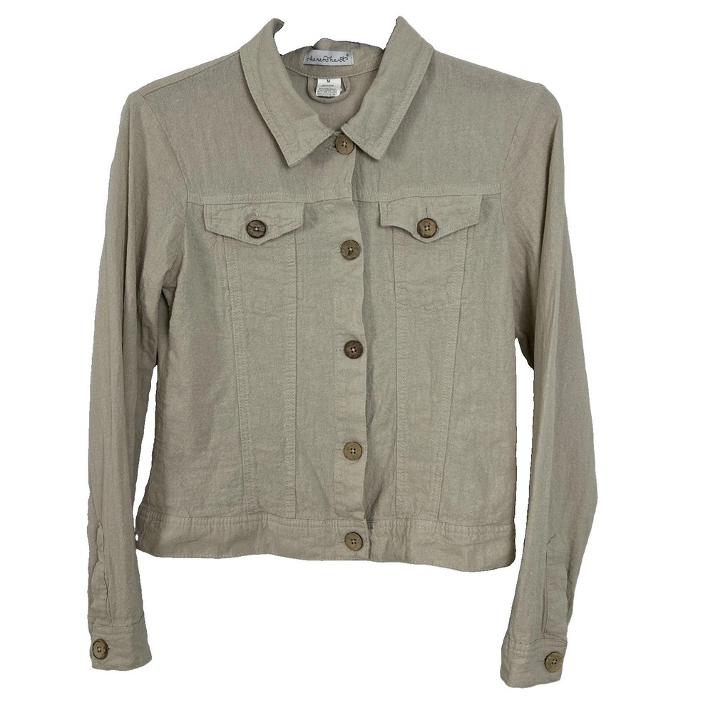 Keren Hart Women's Sz M Linen Blend Button Up Trucker Jacket